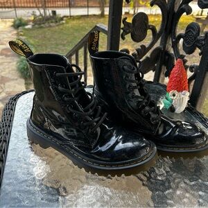 Black Patent Leather Lace-Up Boots